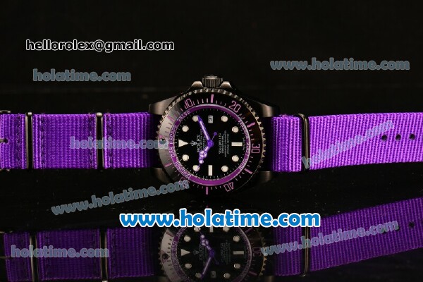 Rolex Sea-Dweller Deepsea Asia 2813 Automatic PVD Case with Purple Nylon Strap and Purple Diver Index - Click Image to Close